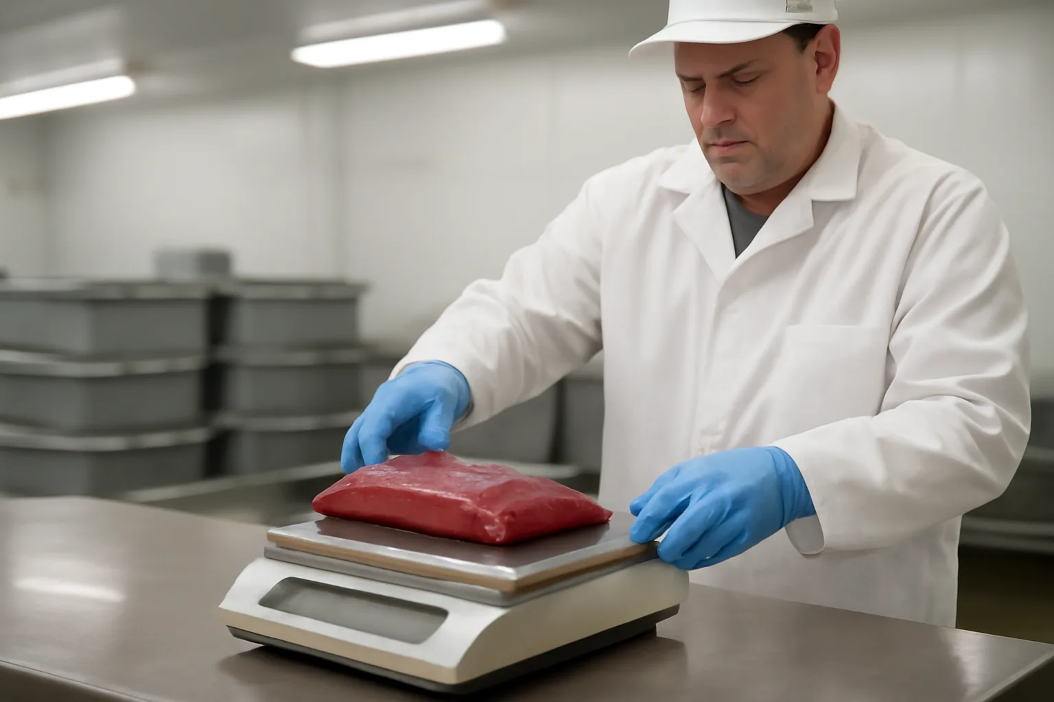 Cut and wrap board in Arkansas: a processor weighing venison in a permitted facility.